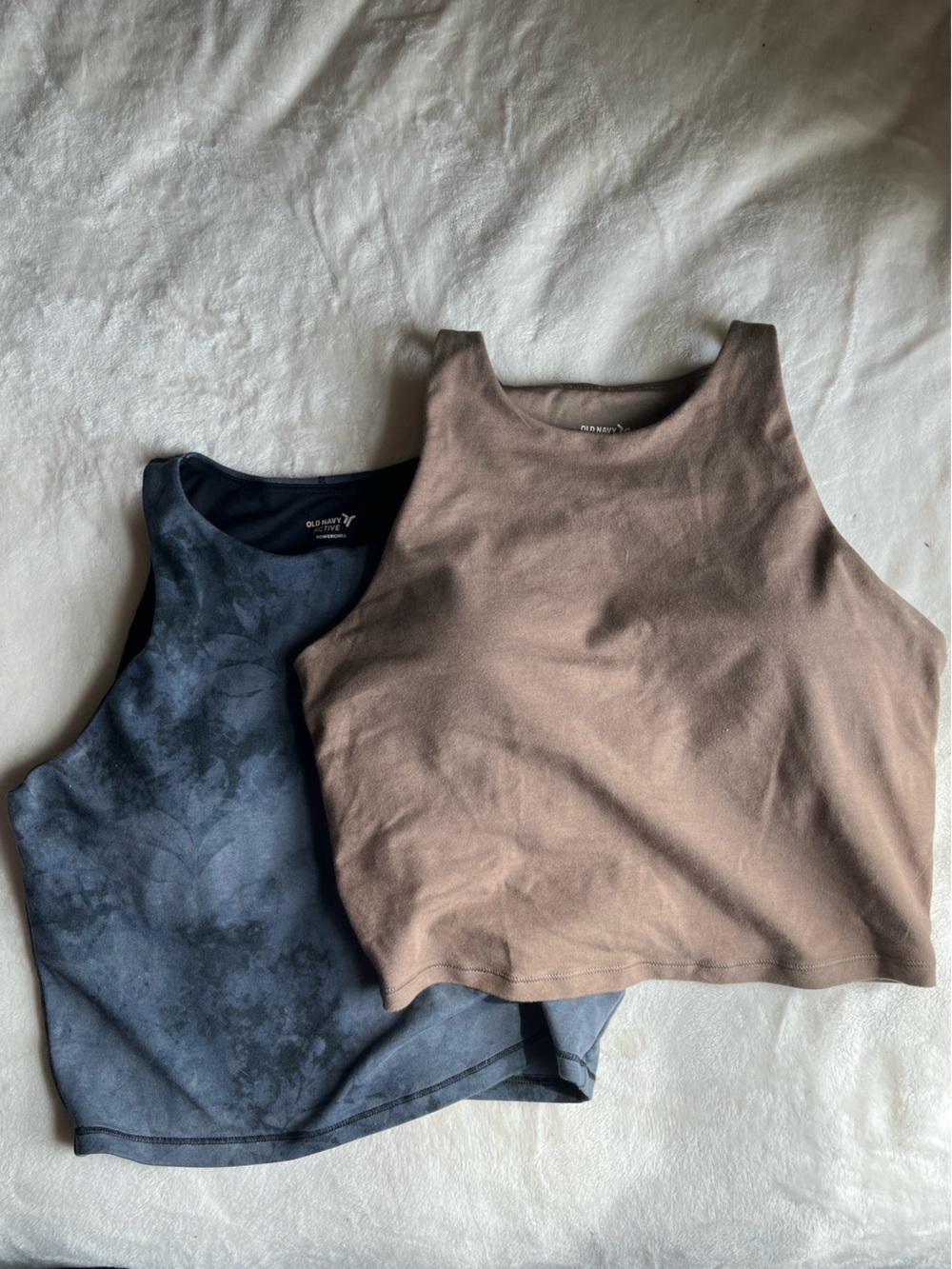 Old Navy Brown Cropped Sports Tank & Black Tie-Dye Sports Tank Duo